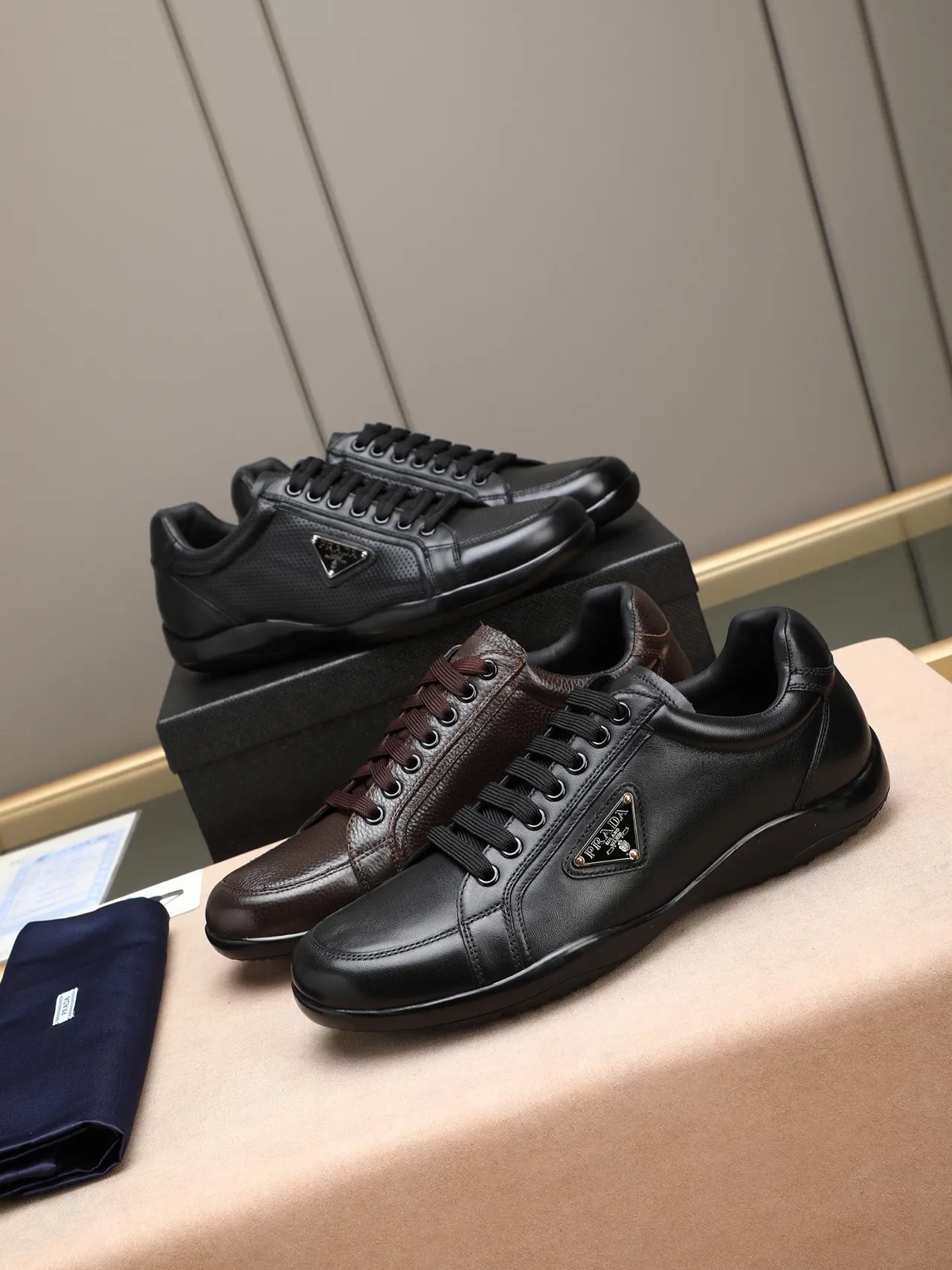Prada Brown Pebbled Leather Lace-Up Casual Shoe 2
