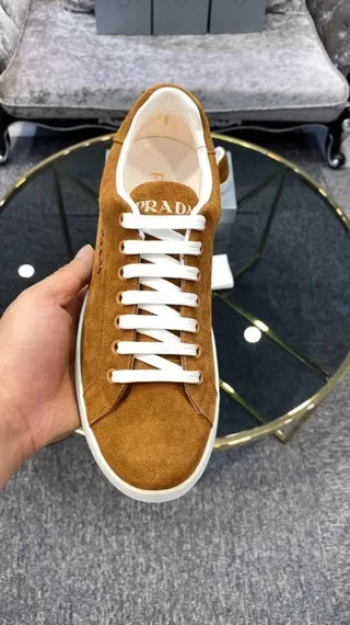 Prada Brown White Suede Upper Low-Top Silhouette Lifestyle Sneakers 4