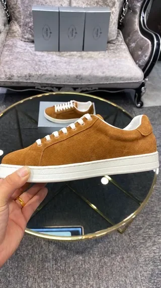 Prada Brown White Suede Upper Low-Top Silhouette Lifestyle Sneakers 5