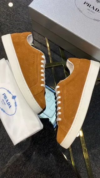 Prada Brown White Suede Upper Low-Top Silhouette Lifestyle Sneakers 8
