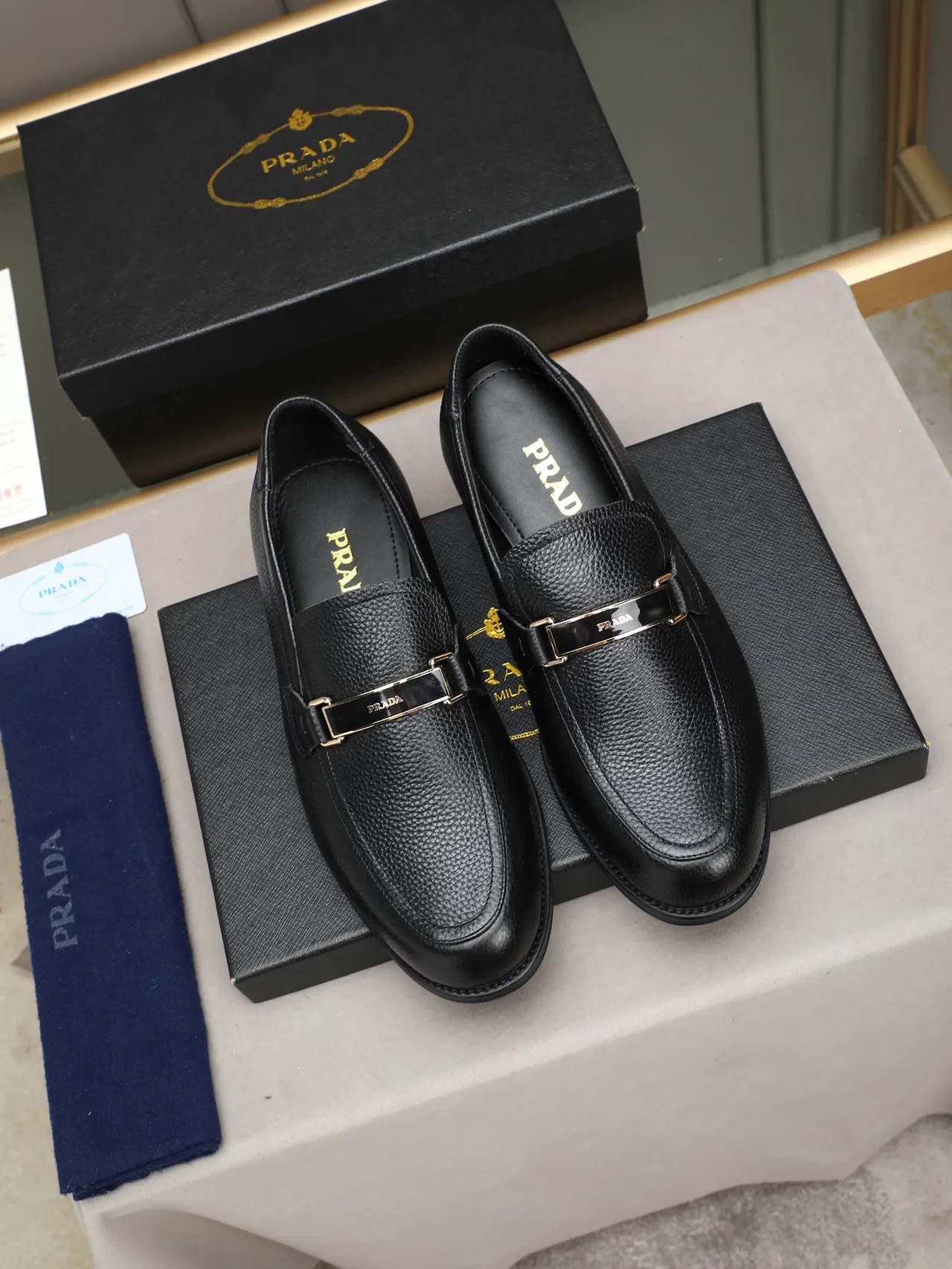 Prada Buckle Strap Loafer Black Pebbled Leather Loafer 3