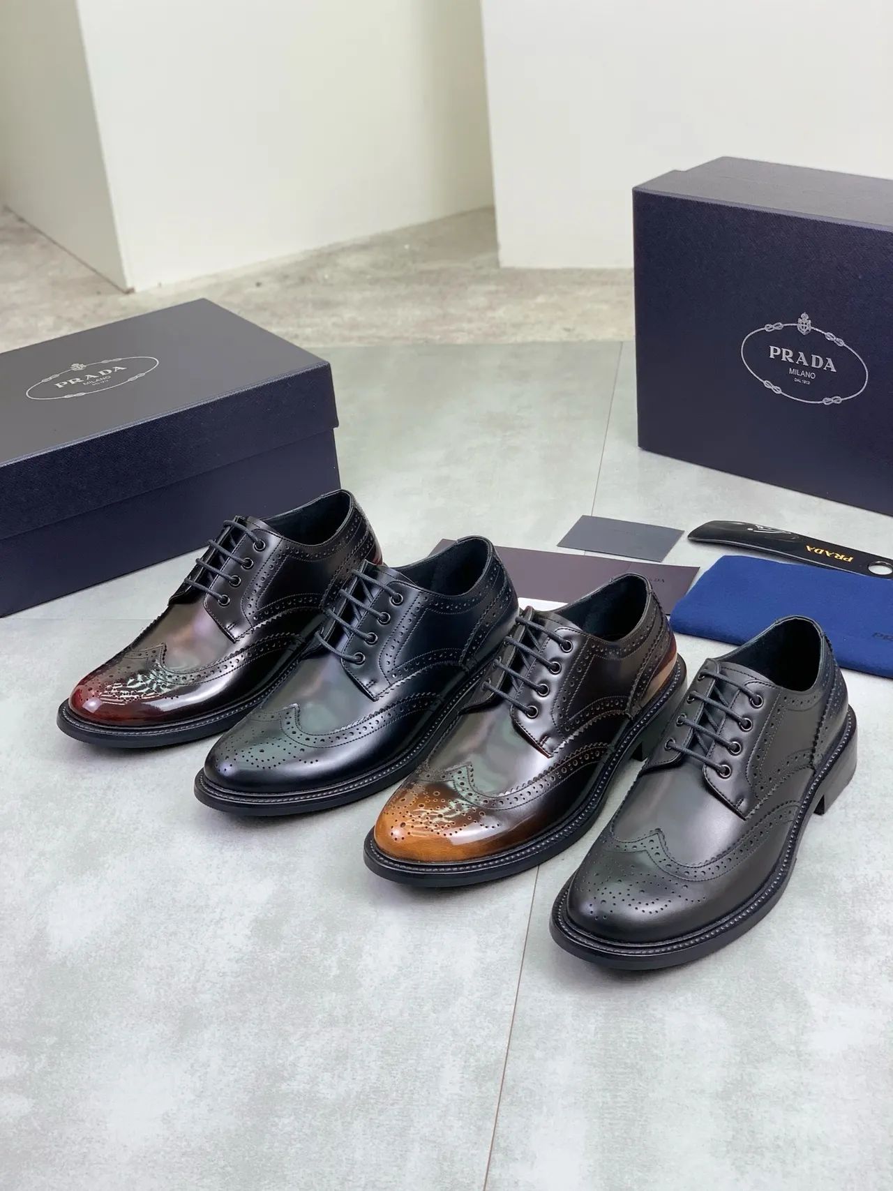 Prada Burgundy Black Wingtip Patent Leather Finish Brogue 2
