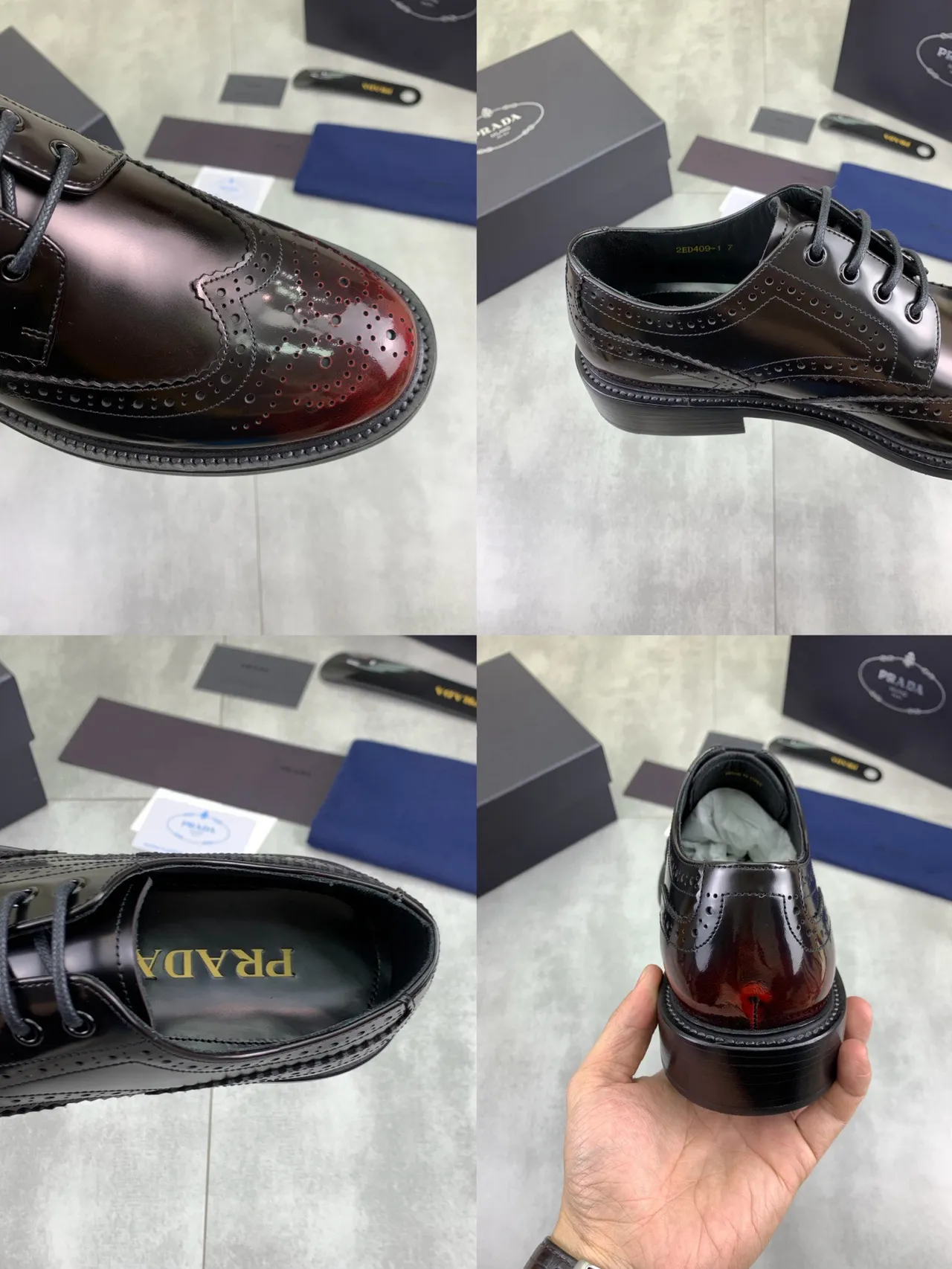 Prada Burgundy Black Wingtip Patent Leather Finish Brogue 3
