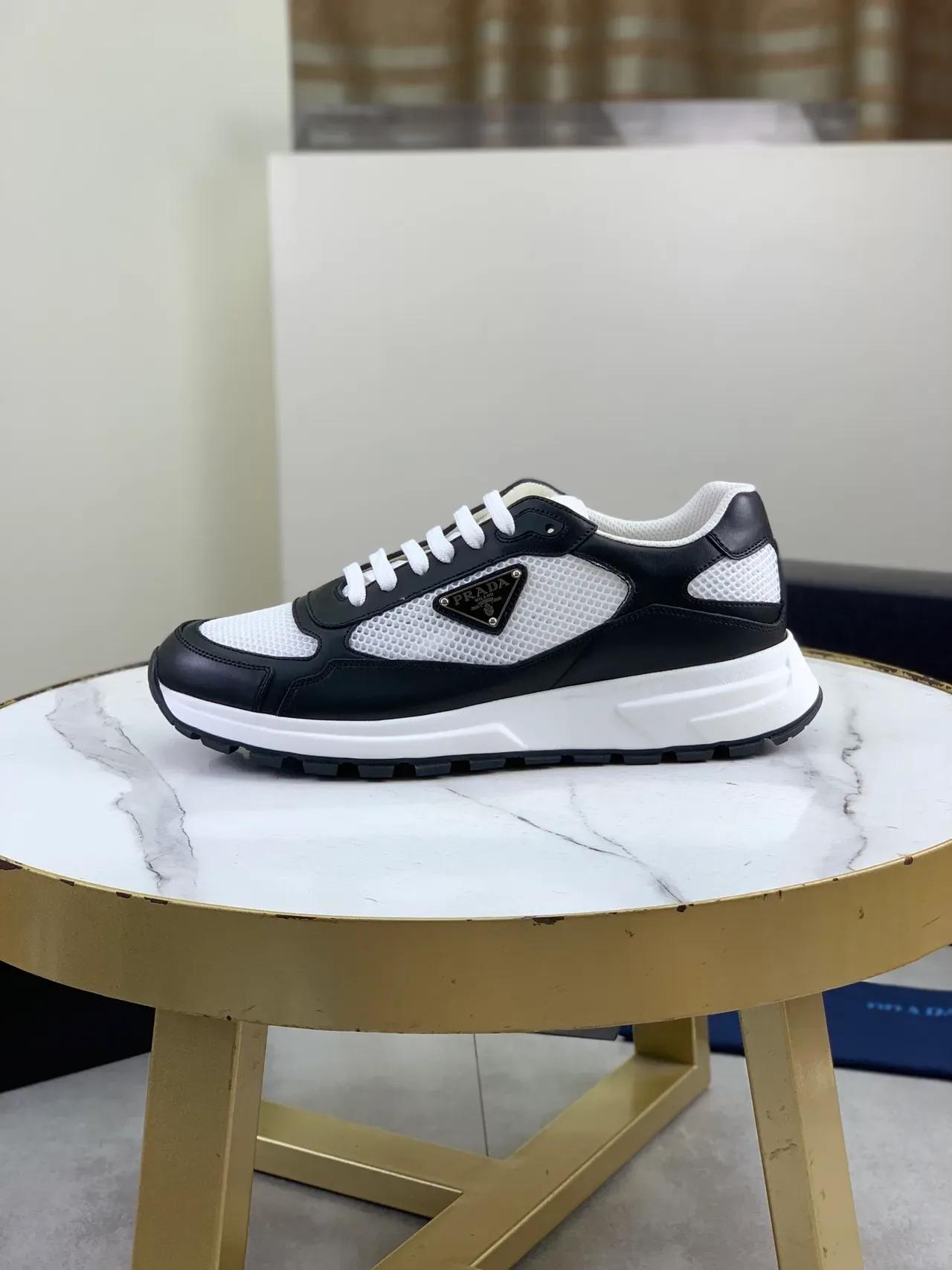Prada Cloudbust Black and White Mesh Leather Lifestyle Sneakers 5
