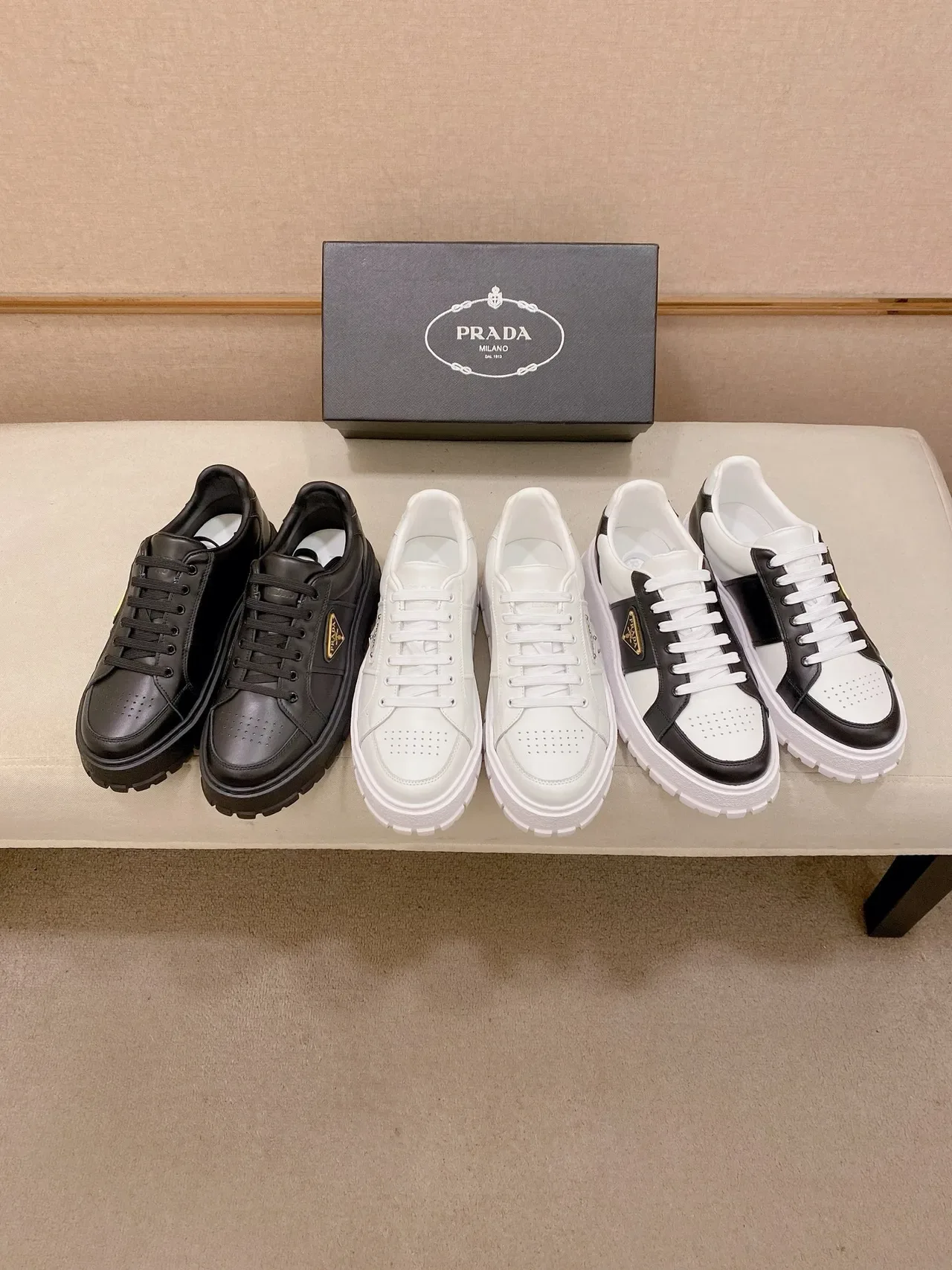 Prada Cloudbust Black Gold Leather Platform Sole Lifestyle Sneakers 2