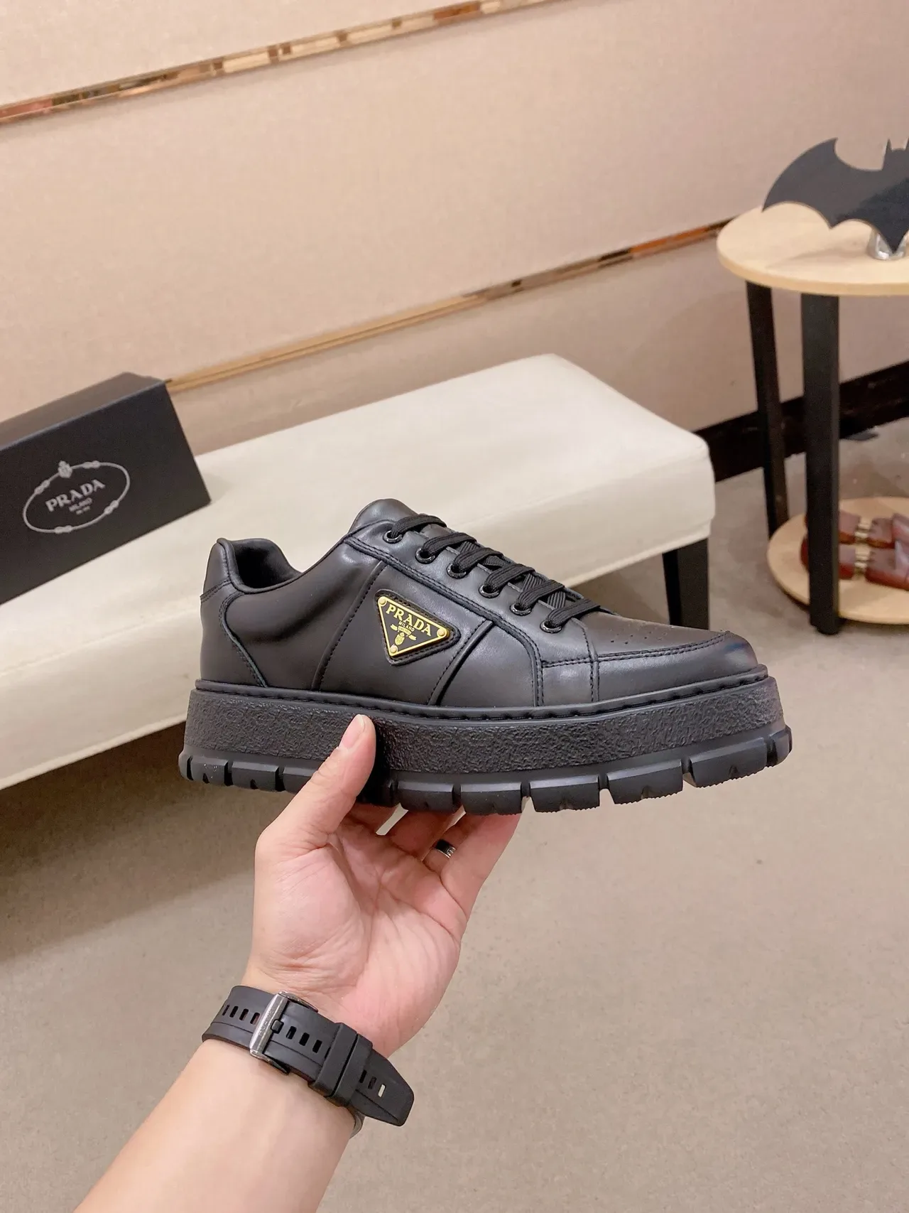 Prada Cloudbust Black Gold Leather Platform Sole Lifestyle Sneakers 5