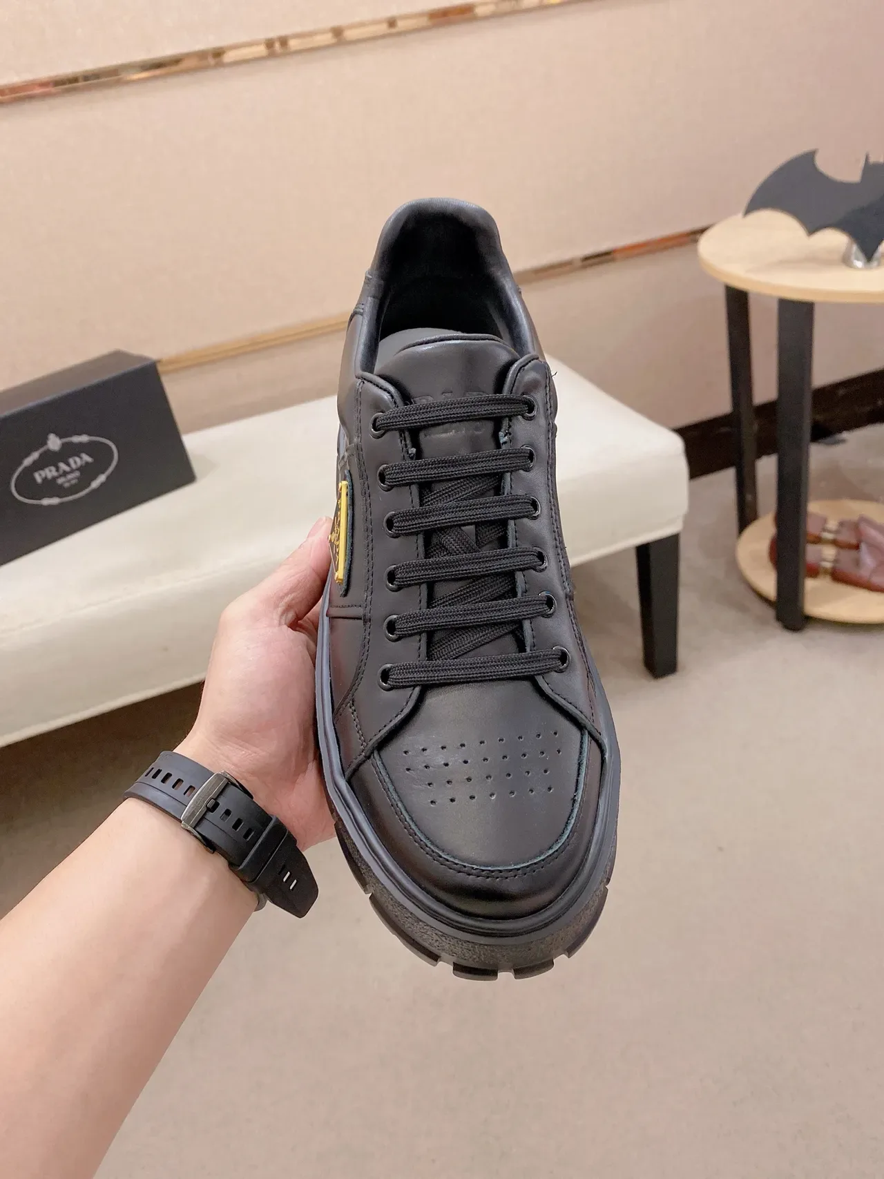 Prada Cloudbust Black Gold Leather Platform Sole Lifestyle Sneakers 6