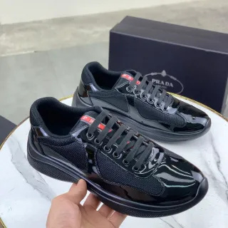Prada Cloudbust Noir Rouge Cuir Patent Brillant Panneau Maille Sneakers Lifestyle