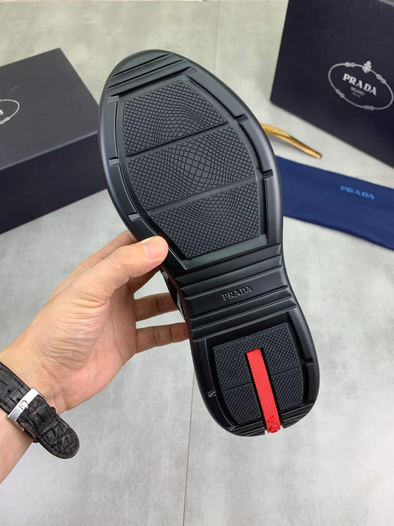 Prada Cloudbust Black Red Glossy Patent Leather Mesh Paneling Lifestyle Sneakers 3