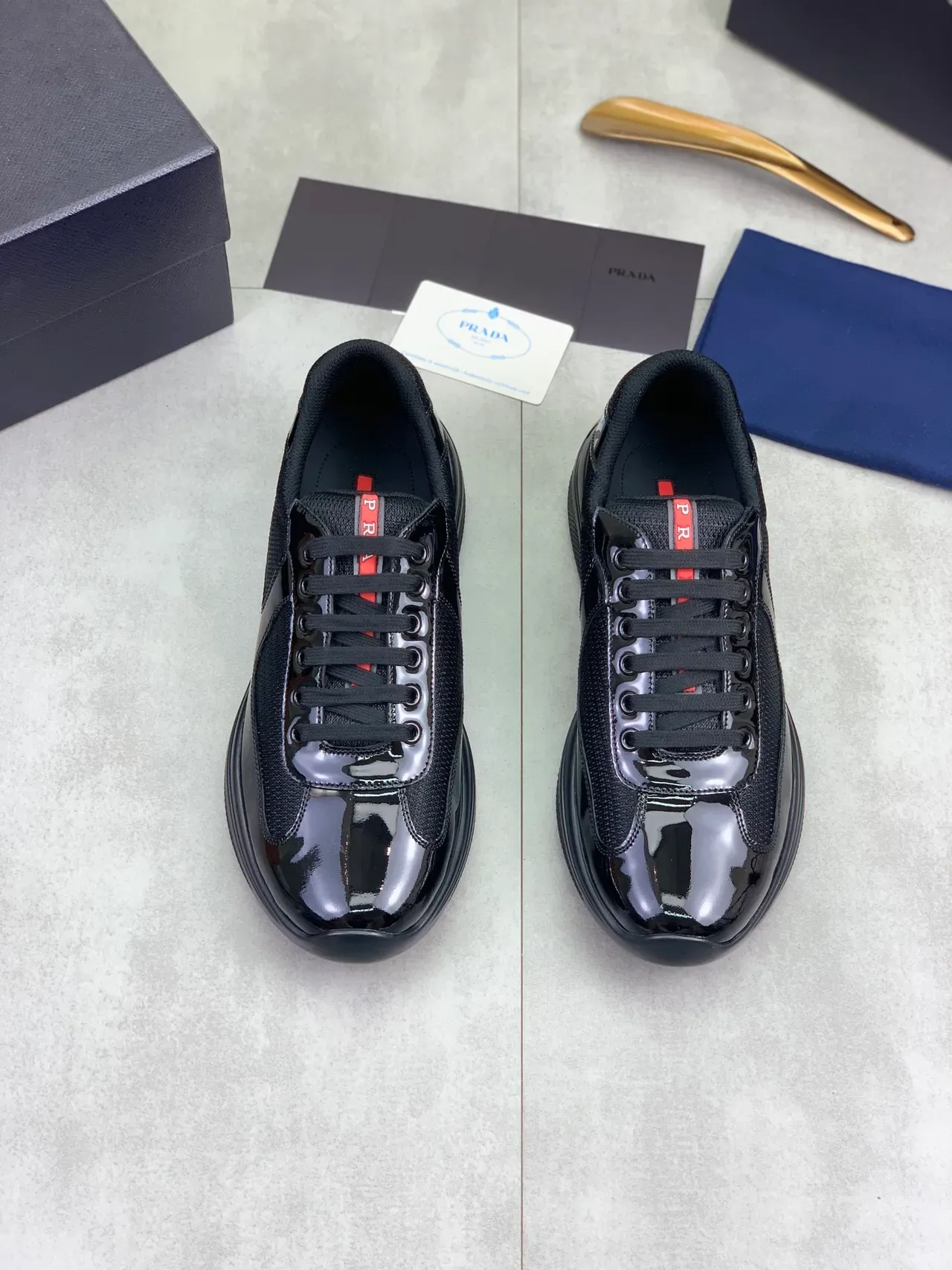 Prada Cloudbust Black Red Glossy Patent Leather Mesh Paneling Lifestyle Sneakers 4