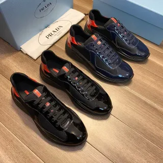 Sneakers Prada Cloudbust Noir et Rouge Cuir Patenté Brillant Panneau de Maille Style de Vie