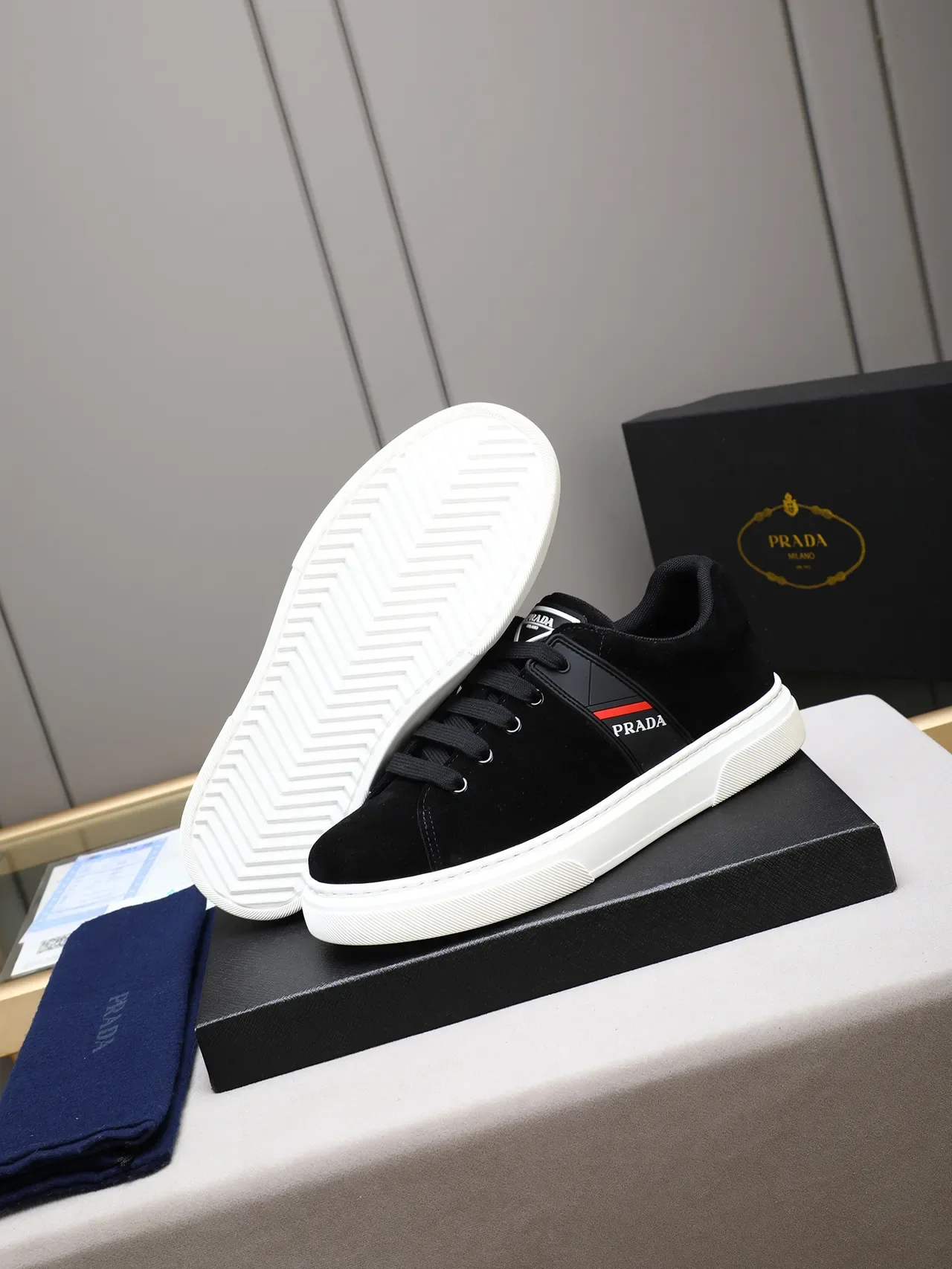 Prada Cloudbust Black Suede and White Rubber Lifestyle Sneaker 4