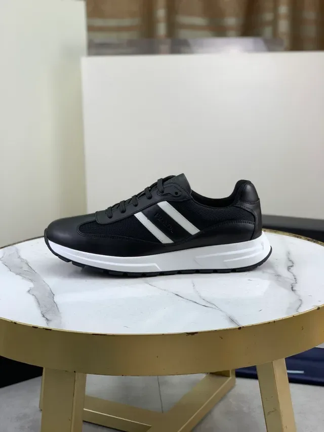 Prada Cloudbust Black White Leather-Mesh Hybrid Upper Three Side Stripes Lifestyle Sneakers 5
