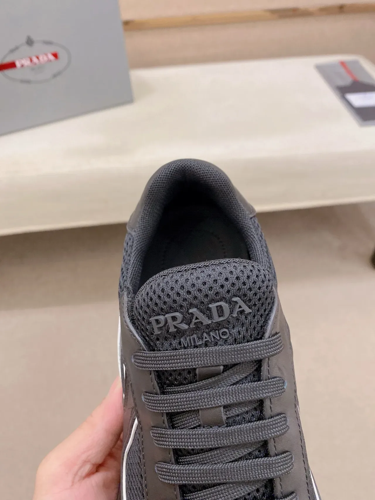 Prada Cloudbust Black White Mixed Leather And Mesh Upper Contrast Piping Lifestyle Sneakers 5