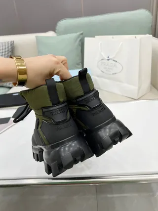 Prada Cloudbust Boot Army Green and Black Ankle Boots 4