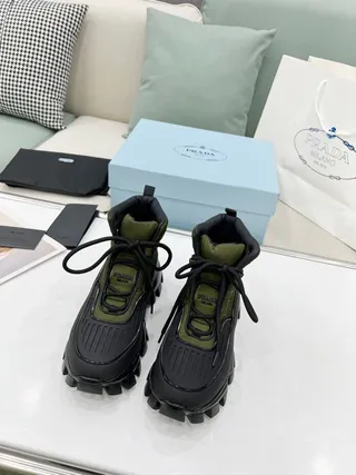 Prada Cloudbust Boot Army Green and Black Ankle Boots 7