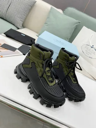 Prada Cloudbust Boot Army Green and Black Ankle Boots 8
