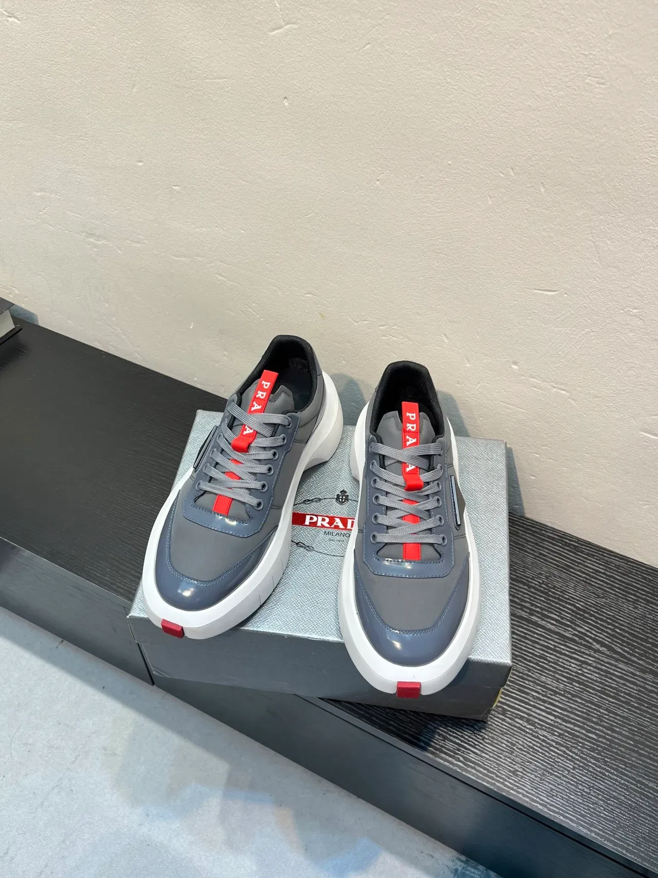 Prada Cloudbust Gray and Red Lifestyle Sneakers 2