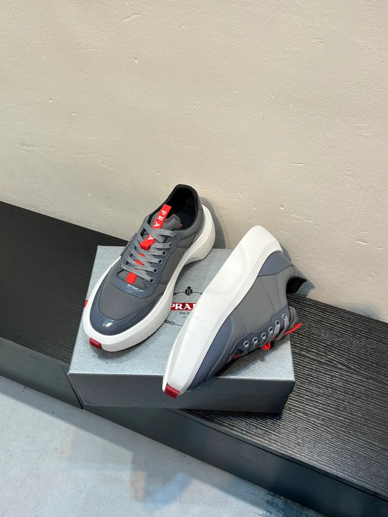 Prada Cloudbust Gray and Red Lifestyle Sneakers 4