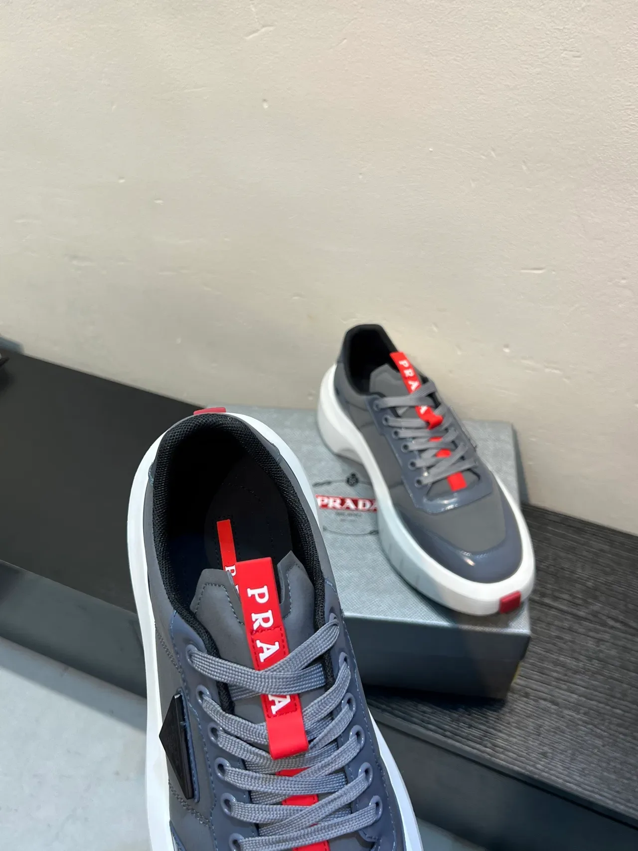 Prada Cloudbust Gray and Red Lifestyle Sneakers 7