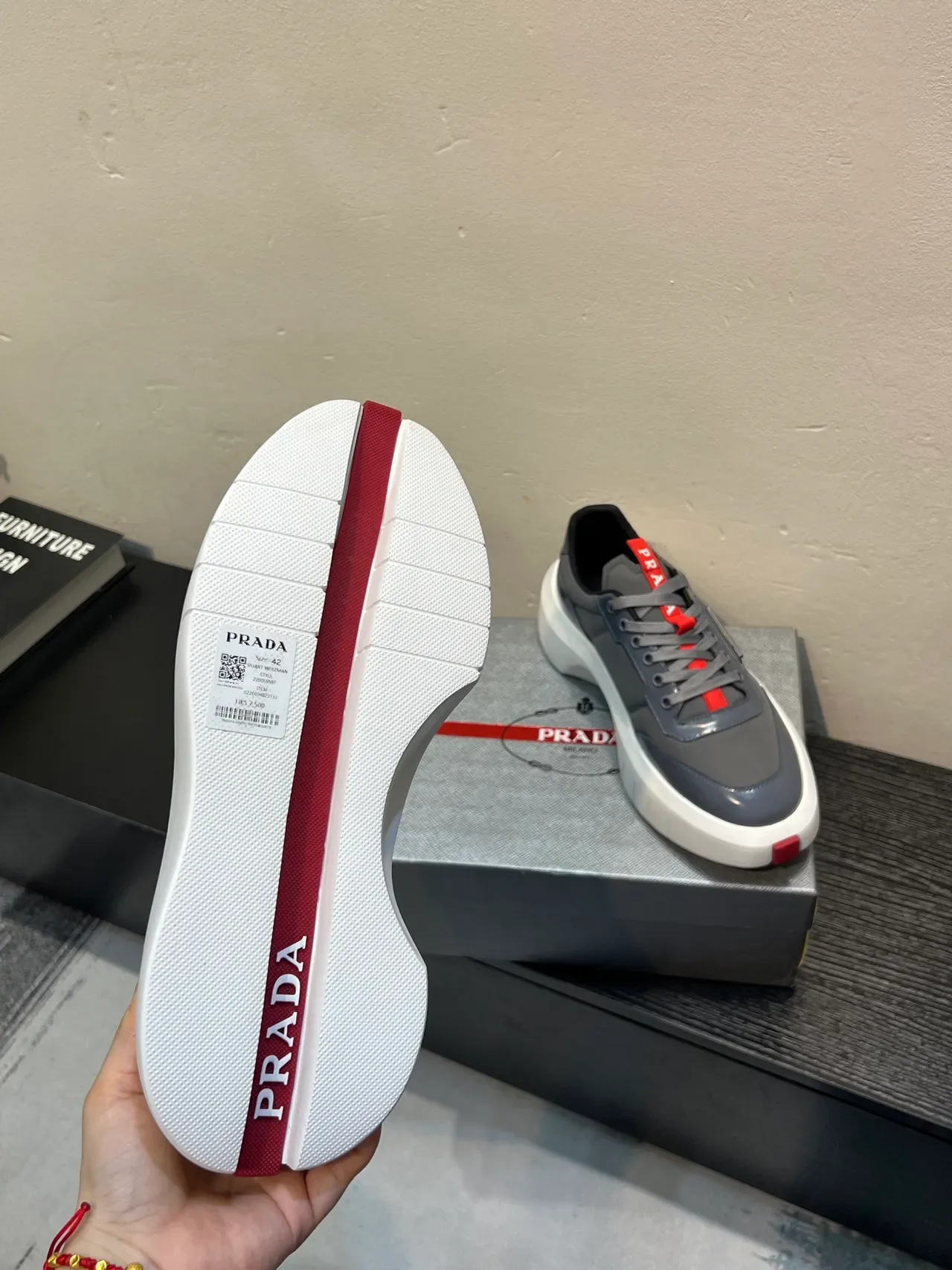 Prada Cloudbust Gray and Red Lifestyle Sneakers 9
