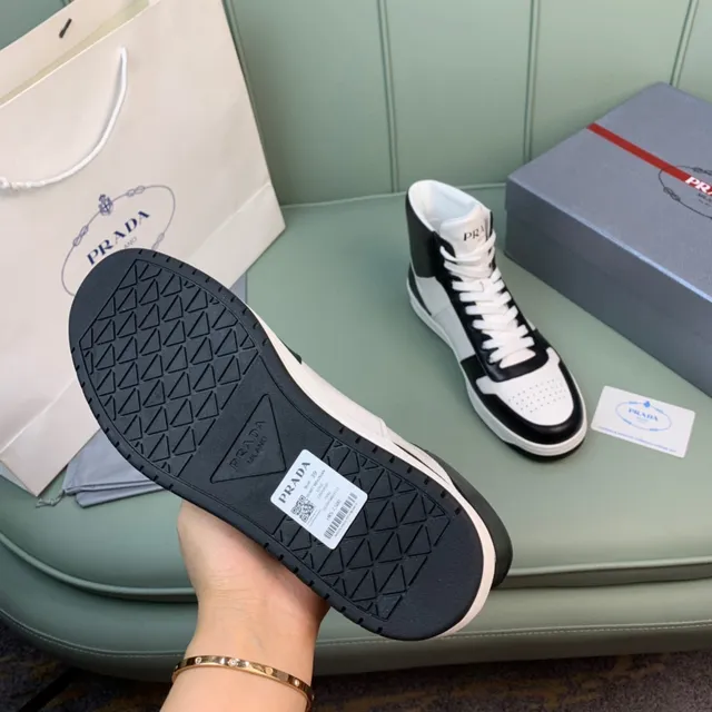 Prada Cloudbust High Black and White Leather Lifestyle Sneakers 2