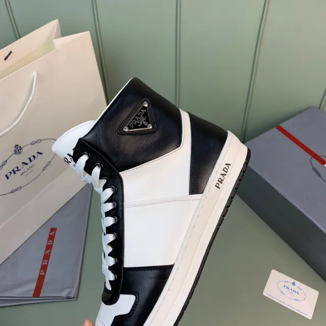 Prada Cloudbust High Black and White Leather Lifestyle Sneakers 3