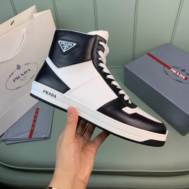 Prada Cloudbust High Black and White Leather Lifestyle Sneakers 4