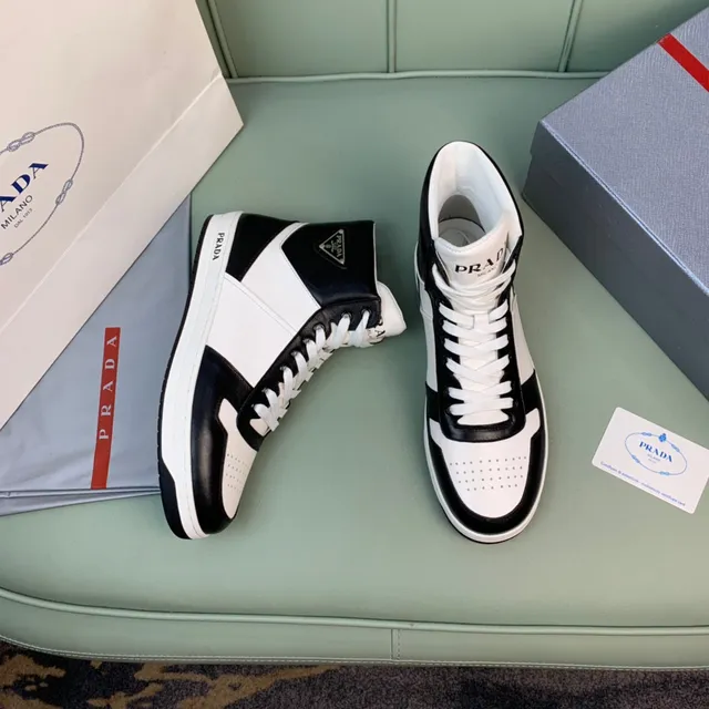 Prada Cloudbust High Black and White Leather Lifestyle Sneakers 5