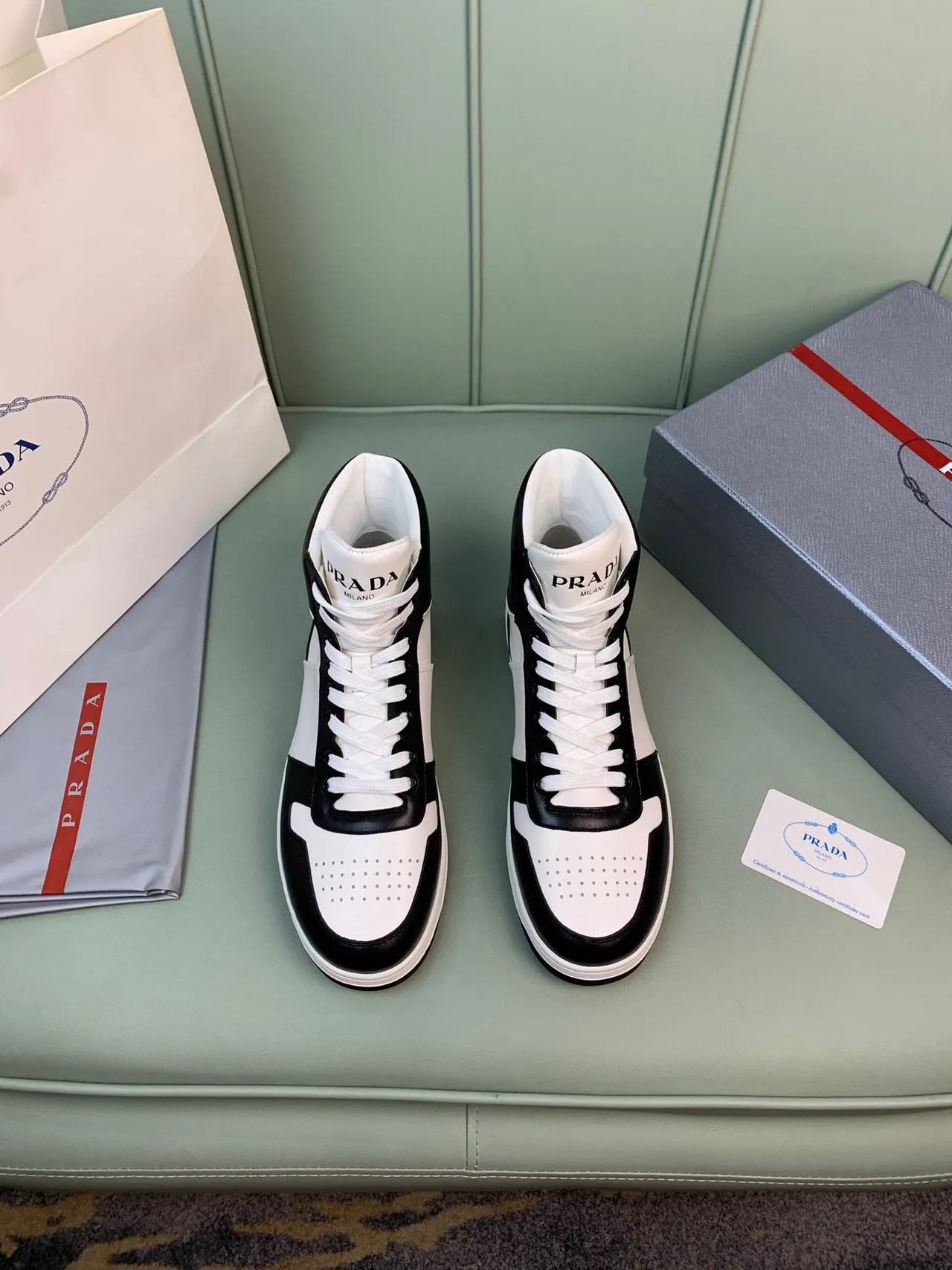 Prada Cloudbust High Black and White Leather Lifestyle Sneakers 8