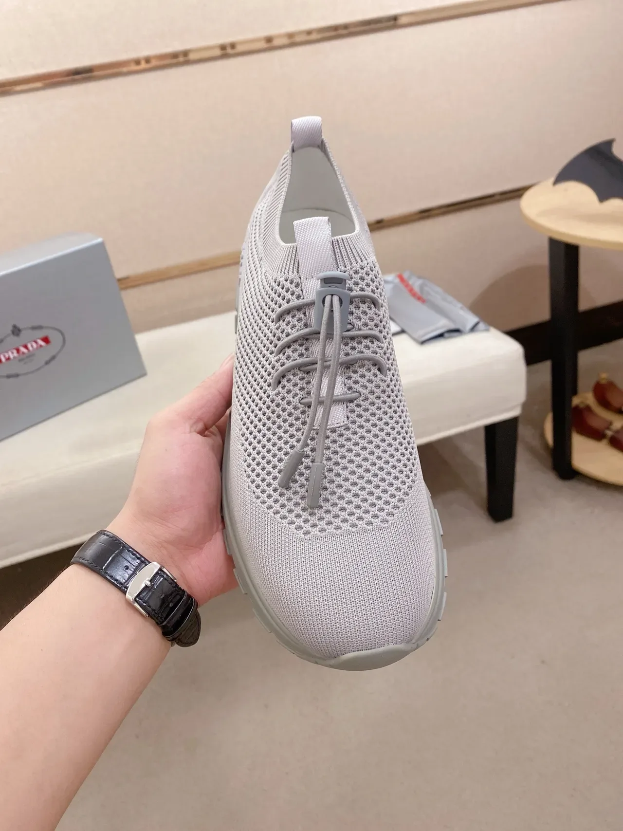 Prada Cloudbust Light Gray Knit Lifestyle Sneaker 2
