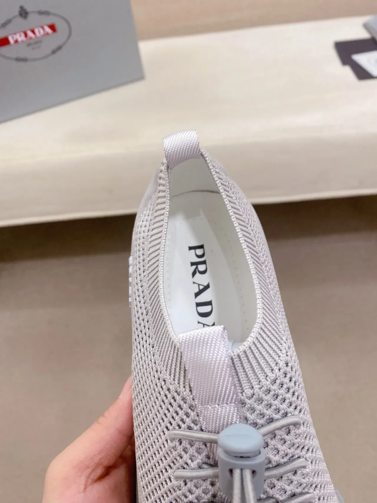 Prada Cloudbust Light Gray Knit Lifestyle Sneaker 6