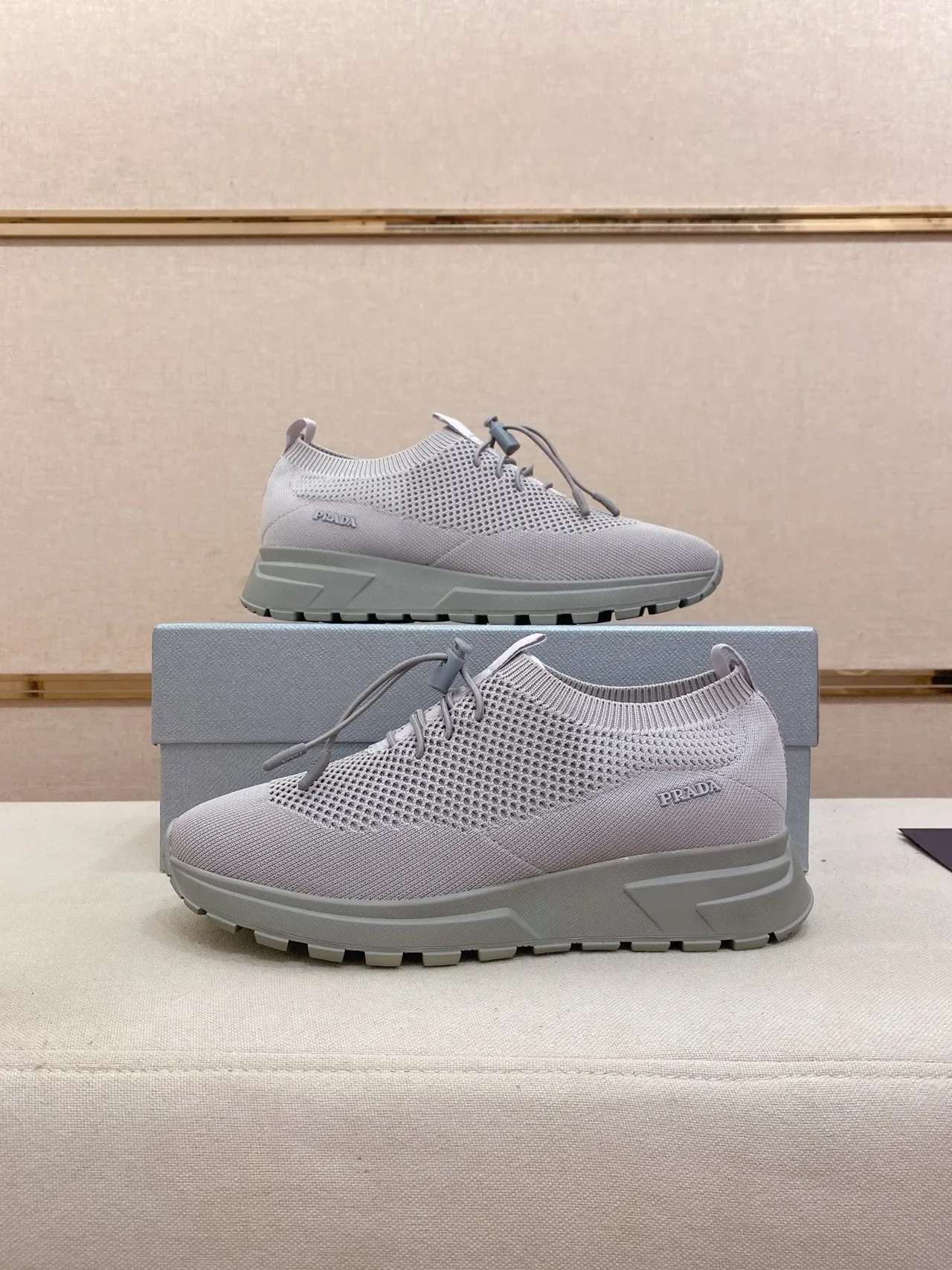 Prada Cloudbust Light Gray Knit Lifestyle Sneaker 7