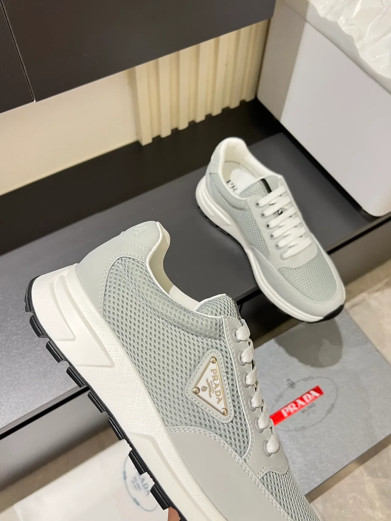 Prada Cloudbust Light Gray Mesh and Synthetic Lifestyle Sneakers 2