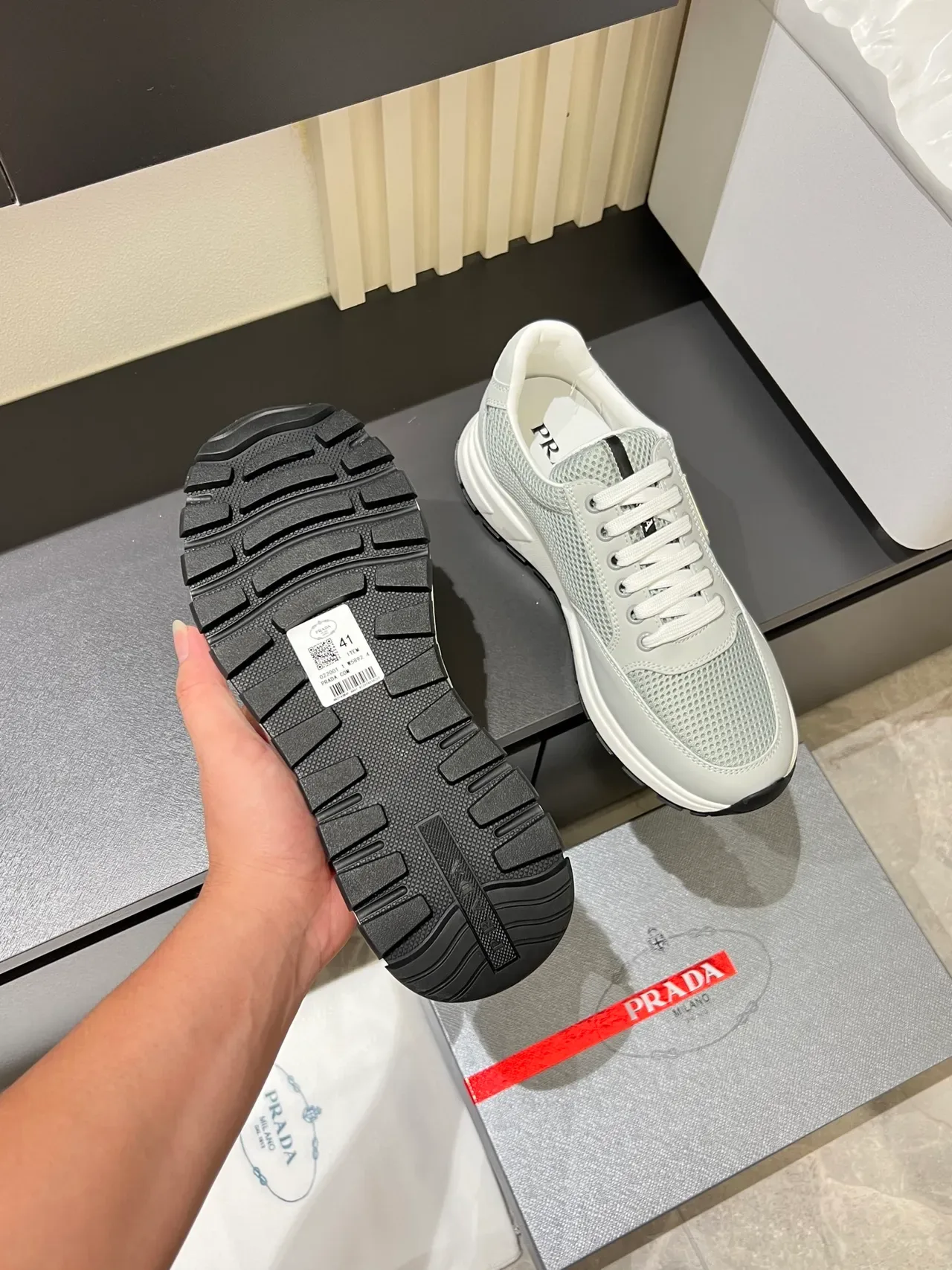 Prada Cloudbust Light Gray Mesh and Synthetic Lifestyle Sneakers 3