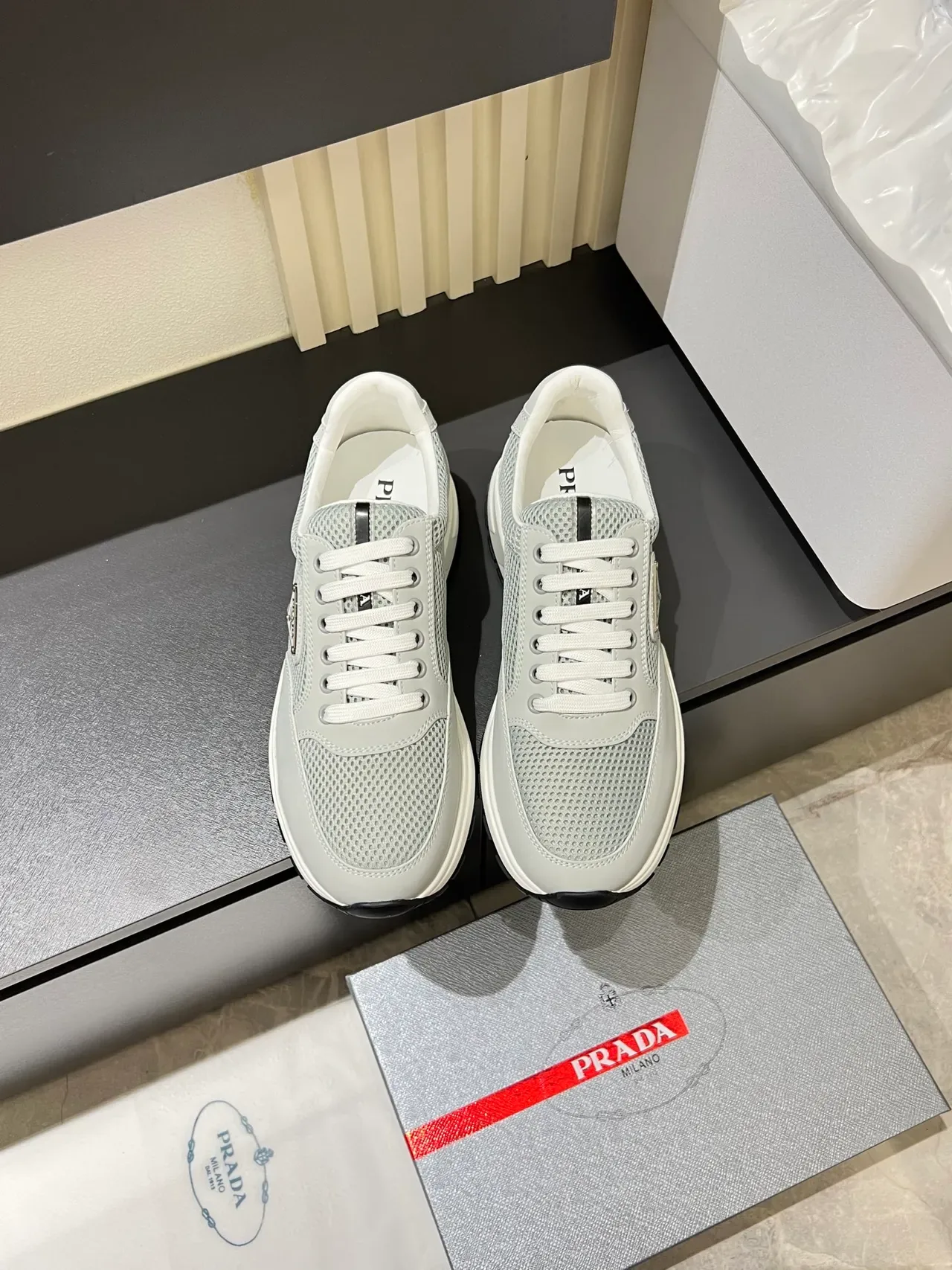 Prada Cloudbust Light Gray Mesh and Synthetic Lifestyle Sneakers 4