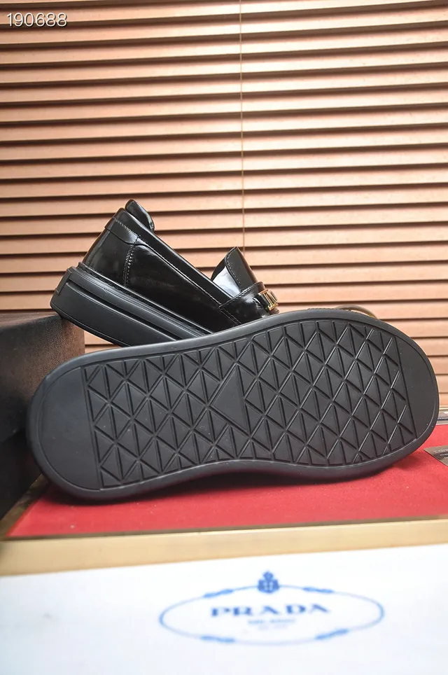 Prada Cloudbust Loafer Black Patent Leather H-Buckle Platform Loafers 2