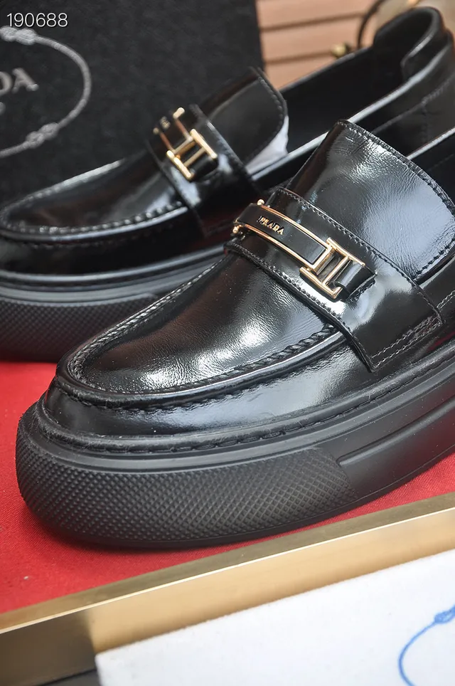 Prada Cloudbust Loafer Black Patent Leather H-Buckle Platform Loafers 4