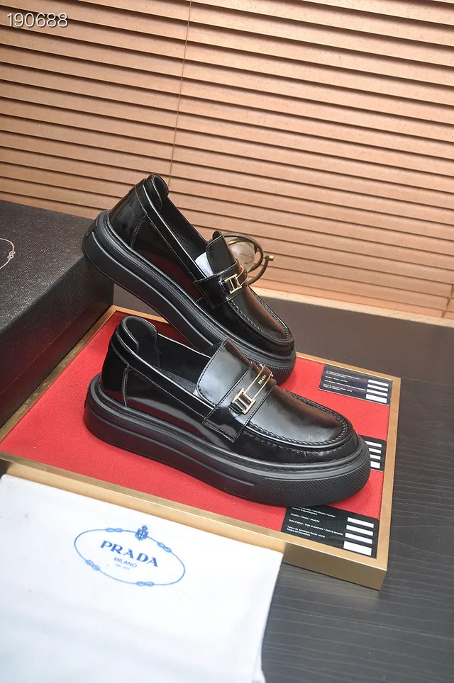 Prada Cloudbust Loafer Black Patent Leather H-Buckle Platform Loafers 5