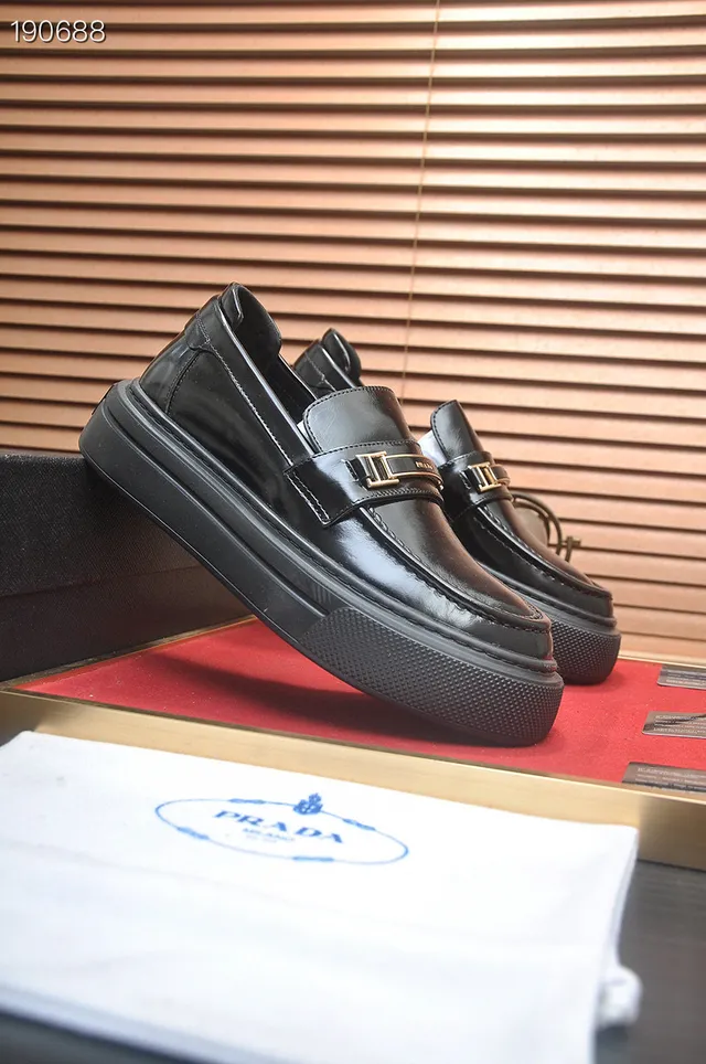 Prada Cloudbust Loafer Black Patent Leather H-Buckle Platform Loafers 8