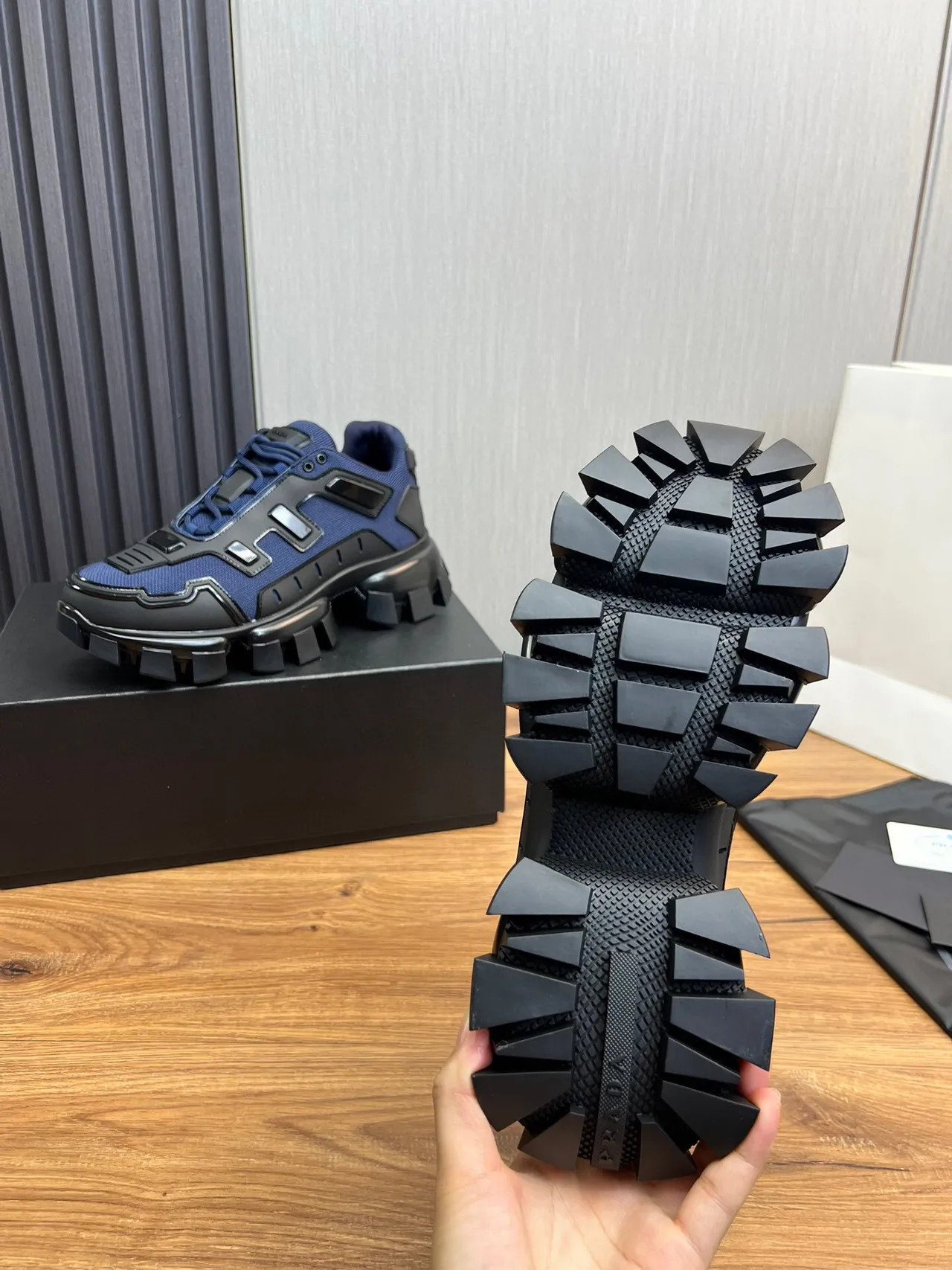 Prada Cloudbust Navy Blue and Black Chunky Sneakers 9
