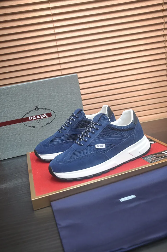 Prada Cloudbust Navy White Suede And Mesh Upper Sculpted Midsole Lifestyle Sneakers 3