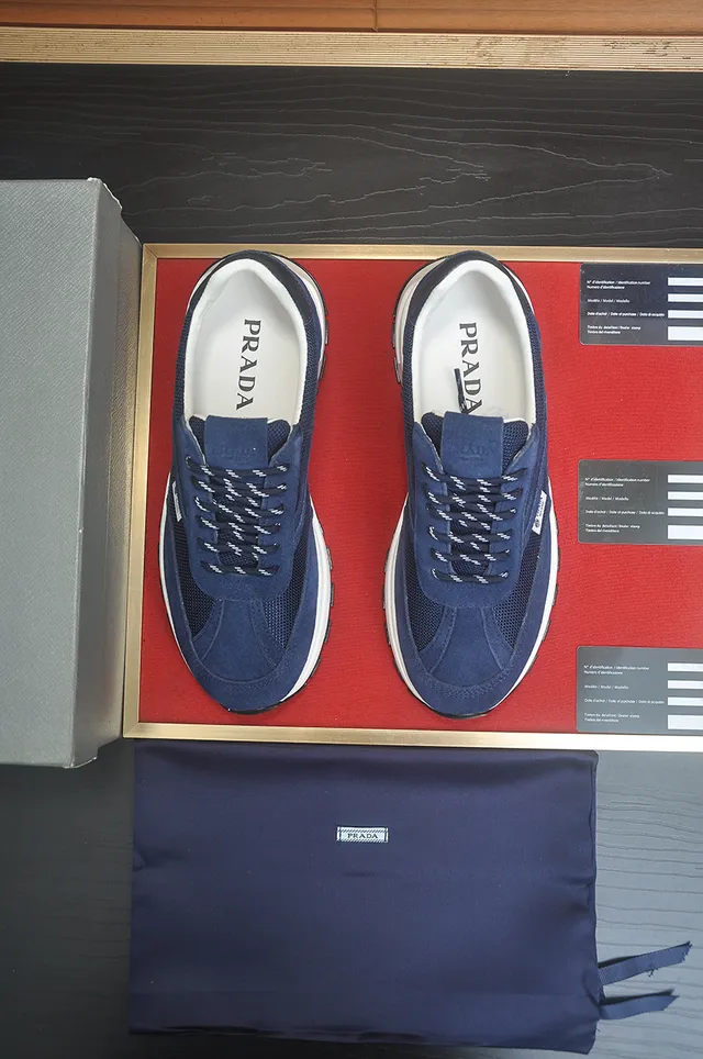 Prada Cloudbust Navy White Suede And Mesh Upper Sculpted Midsole Lifestyle Sneakers 4
