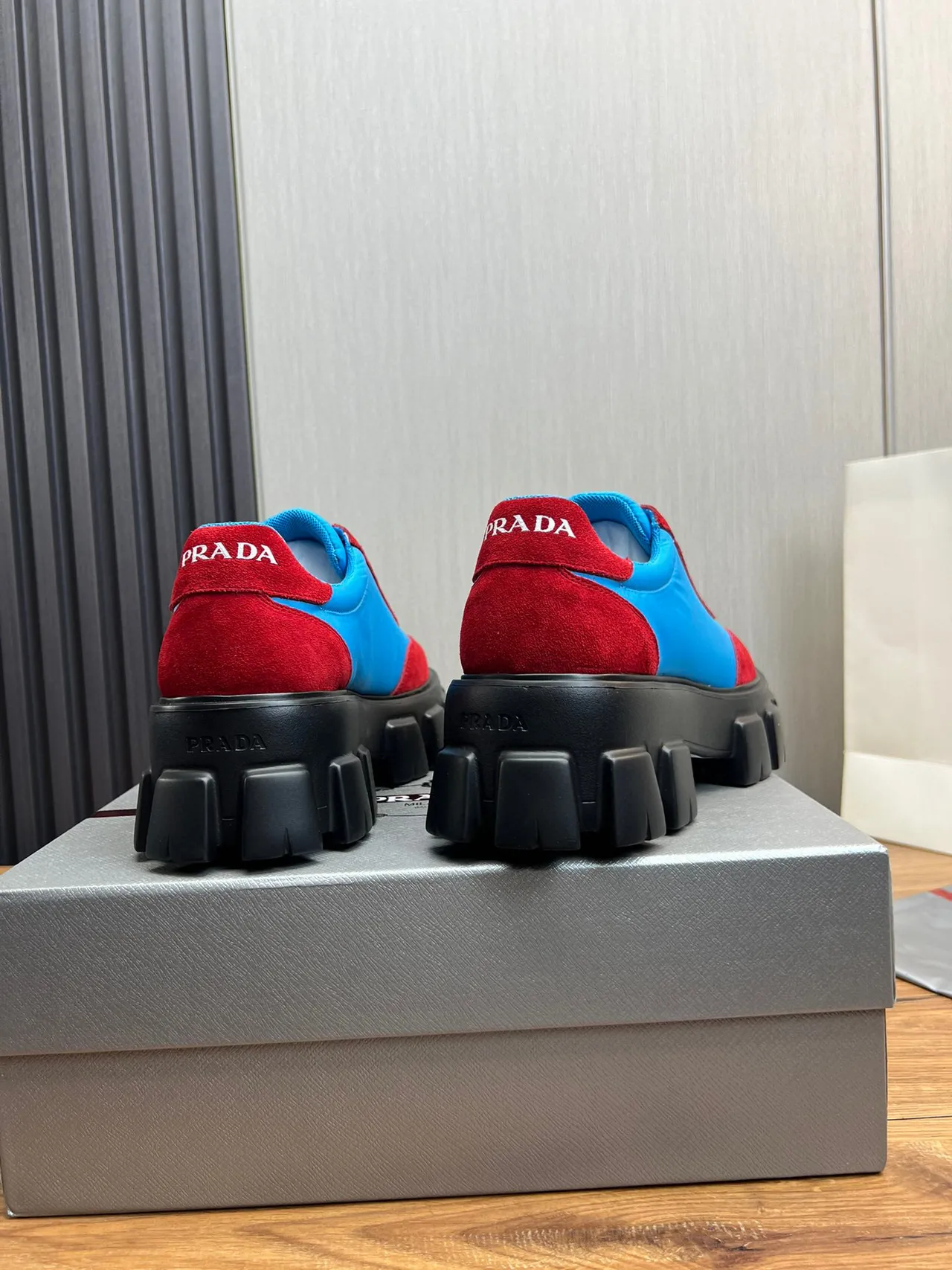 Prada Cloudbust Red and Blue Suede Nylon Chunky Sneakers 5