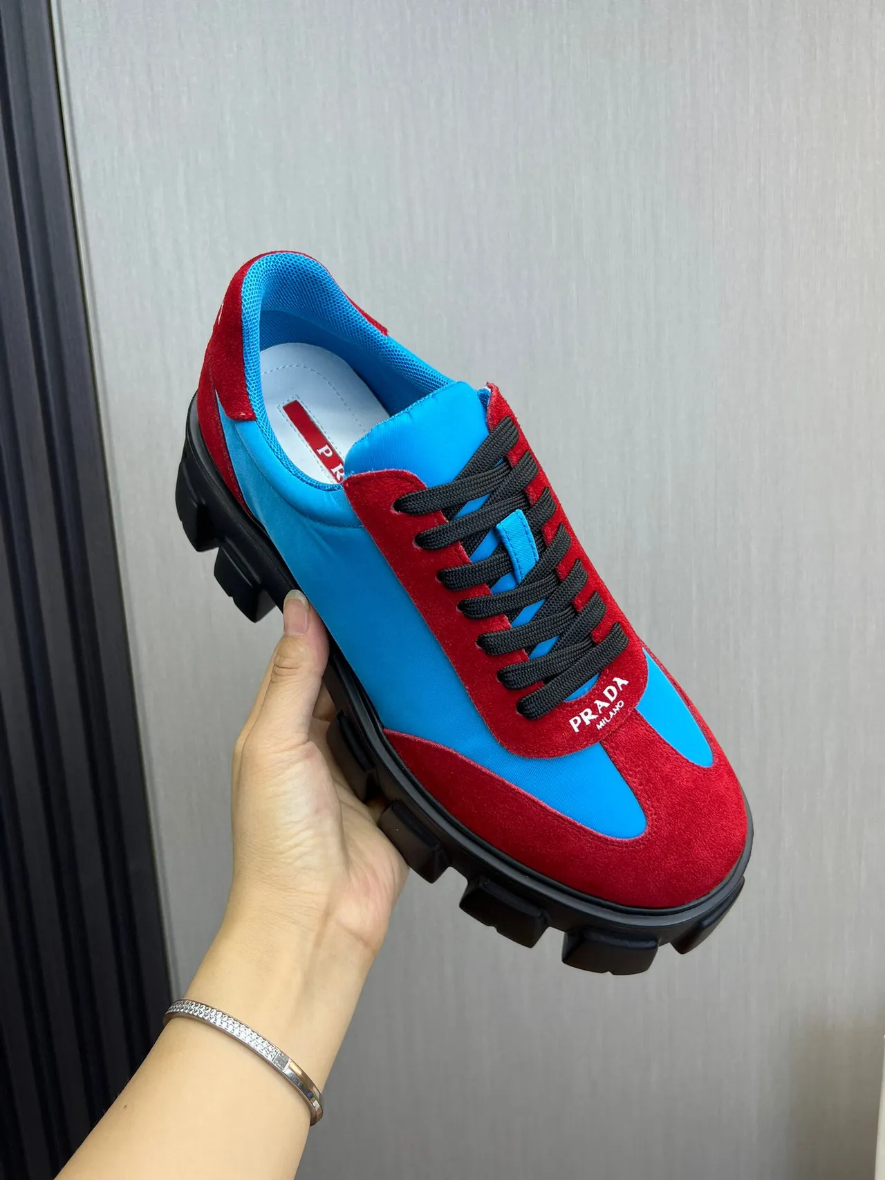 Prada Cloudbust Red and Blue Suede Nylon Chunky Sneakers 6