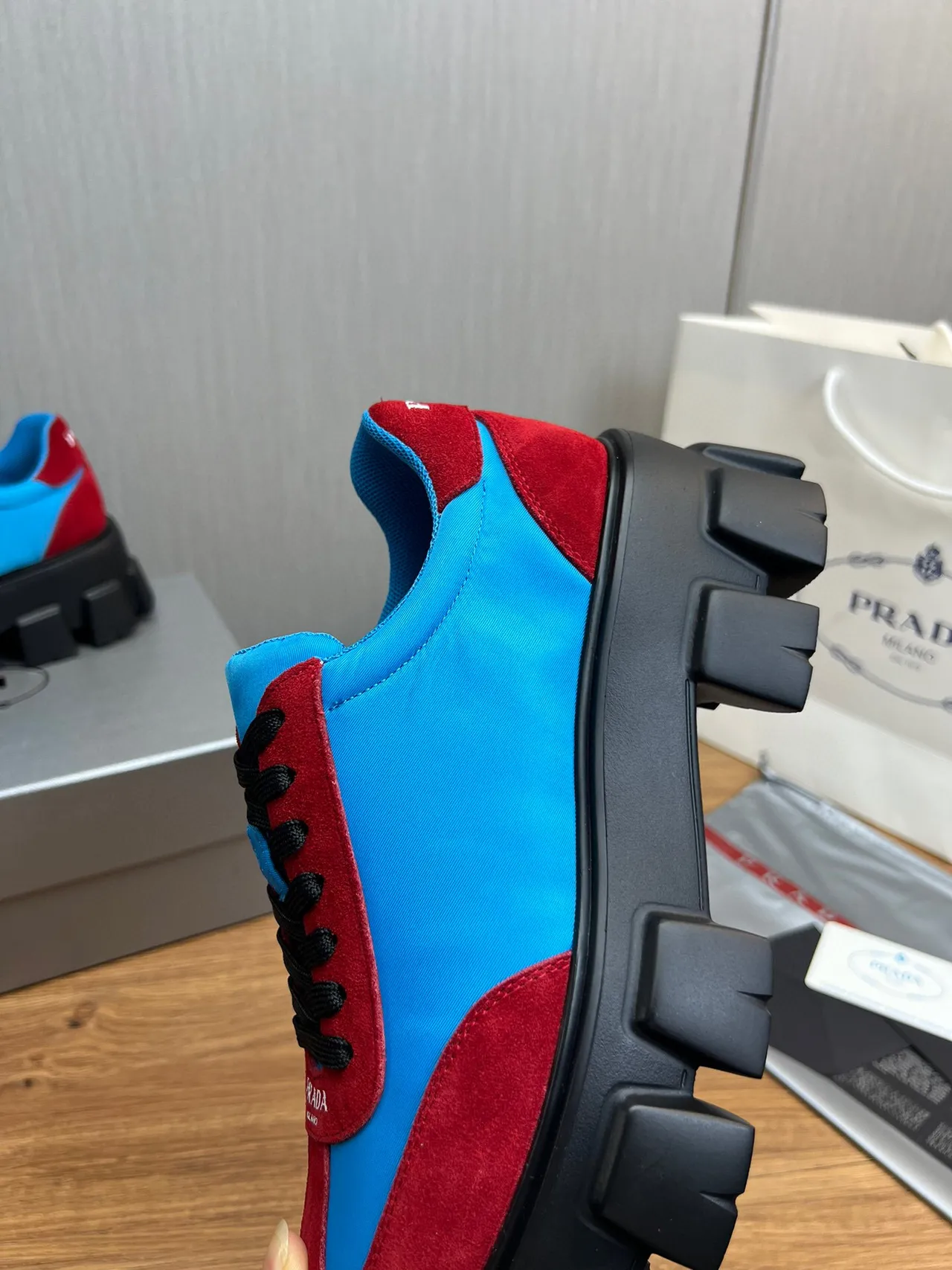 Prada Cloudbust Red and Blue Suede Nylon Chunky Sneakers 7