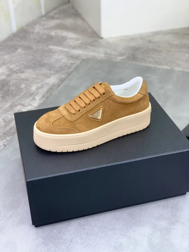 Prada Cloudbust Tan Suede Platform Lifestyle Sneakers 4