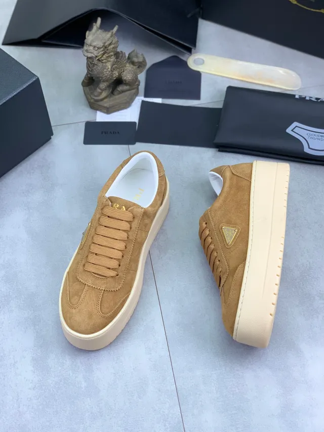Prada Cloudbust Tan Suede Platform Lifestyle Sneakers 5