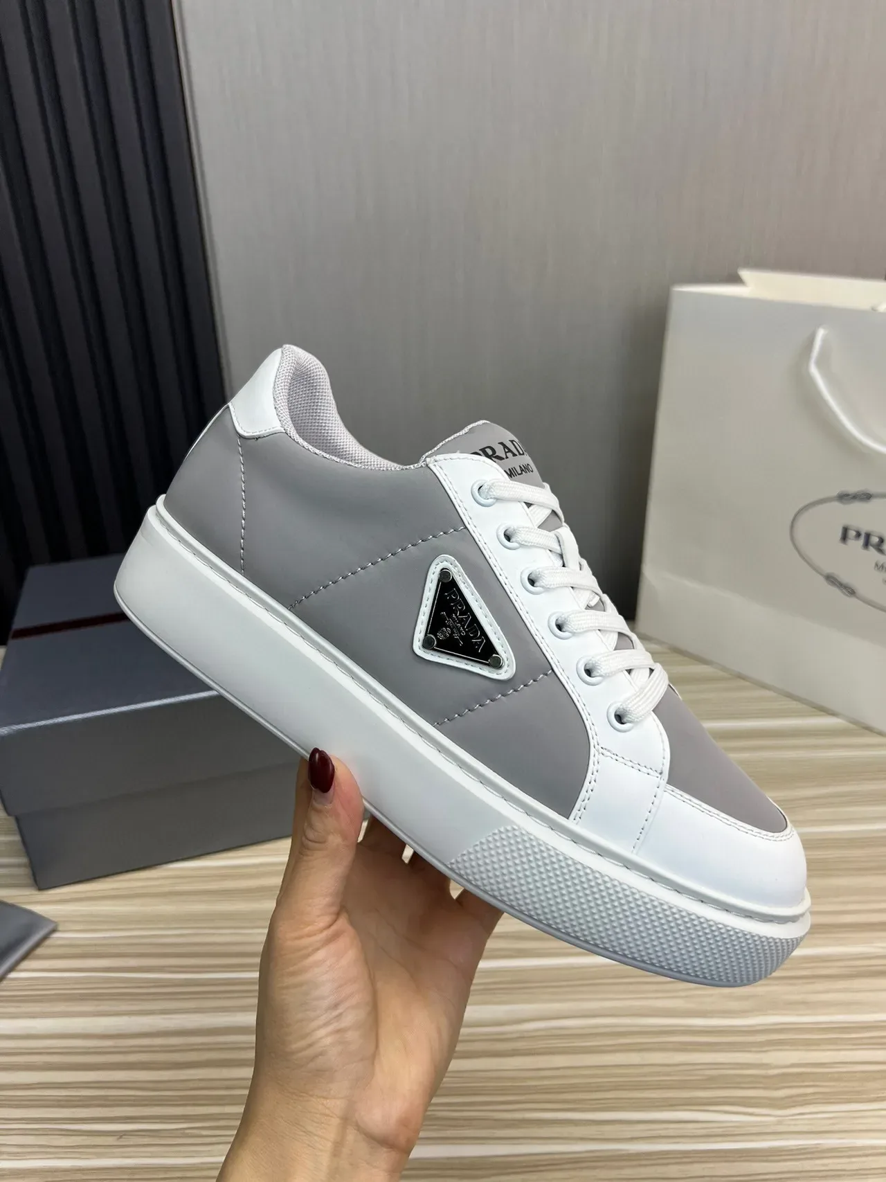 Prada Cloudbust Two-Tone Gray and White Lifestyle Sneakers 7
