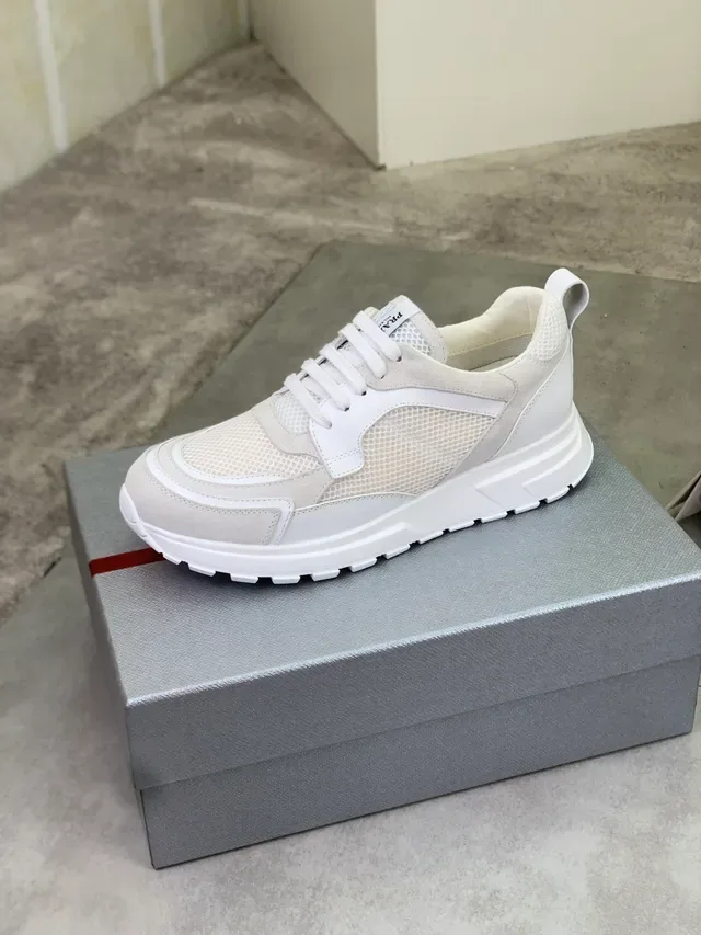 Prada Cloudbust White and Cream Mesh-Suede Lifestyle Sneakers 4